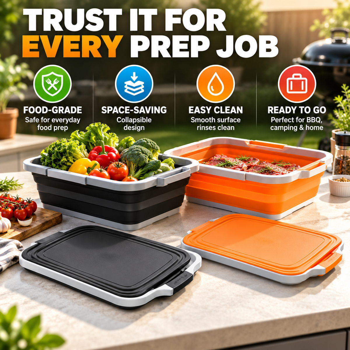 Collapsible 2-in-1 BBQ Prep & Storage Tub