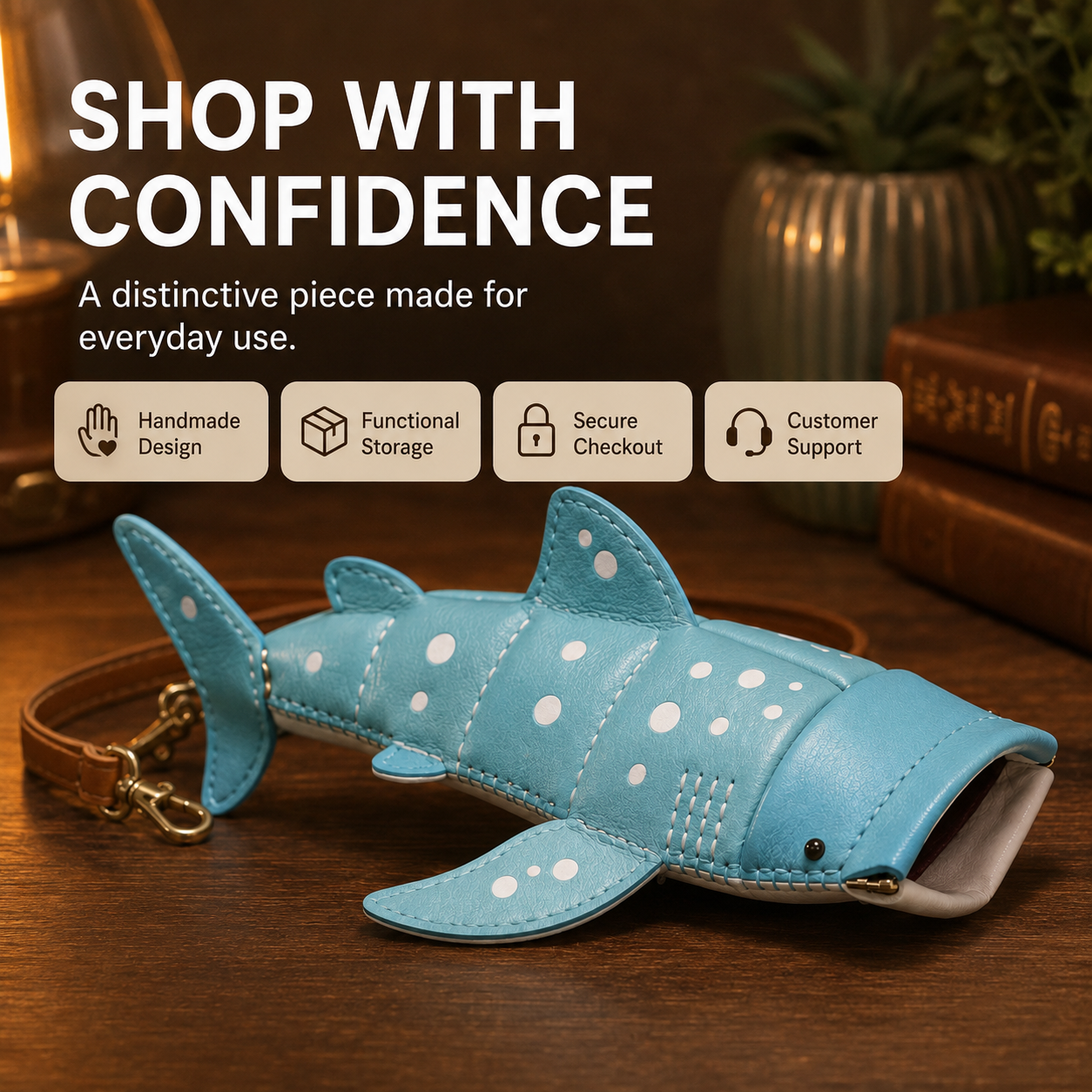 Whale Shark Leather Glasses Case & Crossbody Bag