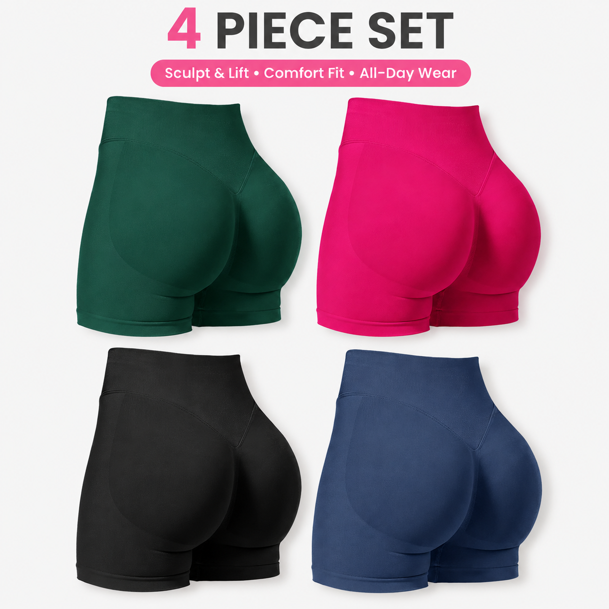 Women's High-Waisted Butt-Lifting Athletic Shorts (4-Pack)