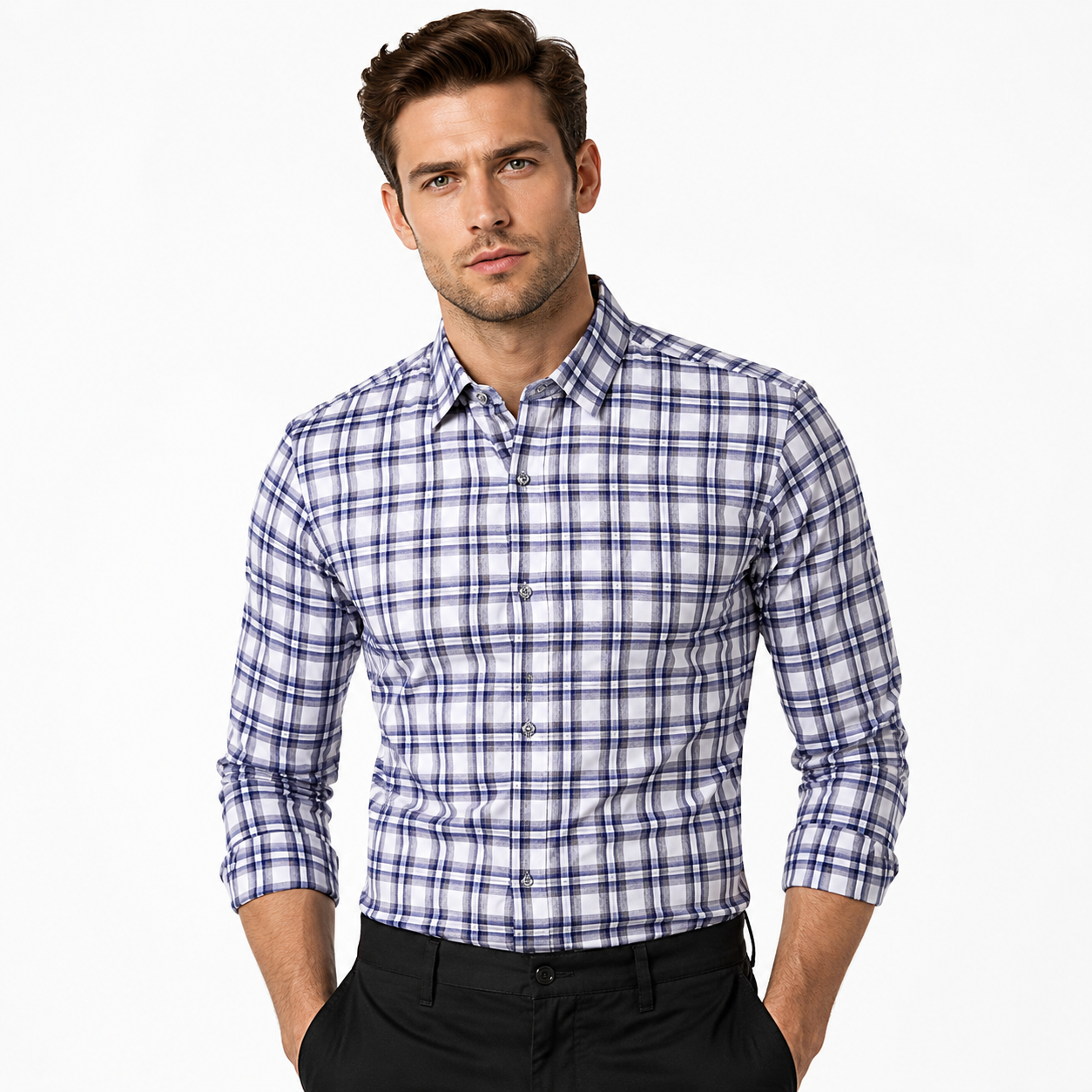 Men's Classic Plaid Slim Fit Button Down Shirt