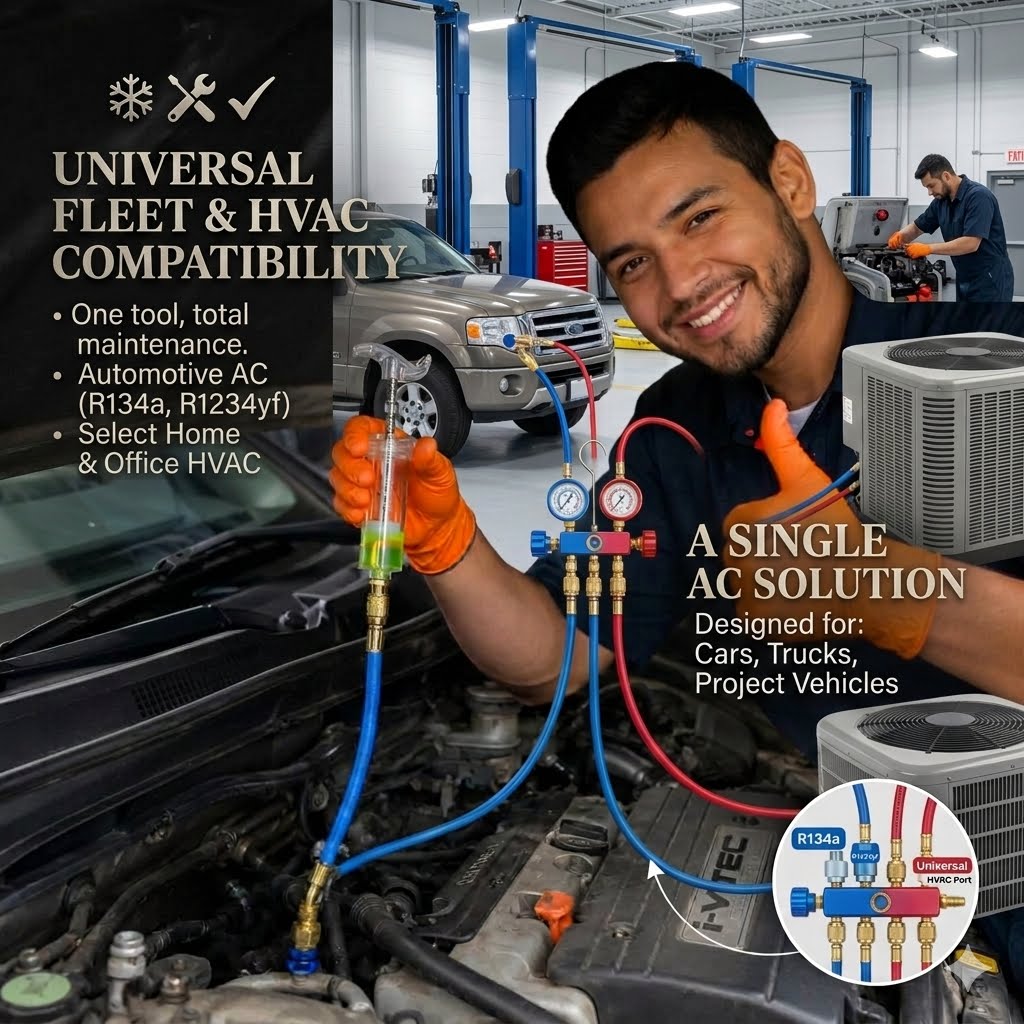 3-in-1 AC Oil & Dye Injector Kit â Heavy-Duty R134a Quick-Connect Tool