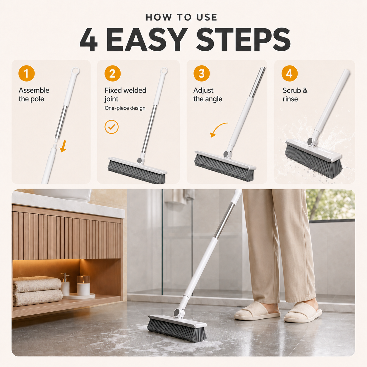 360Β° Rotating V-Shaped Grout Brush for Effortless Multi-Surface Deep Cleaning