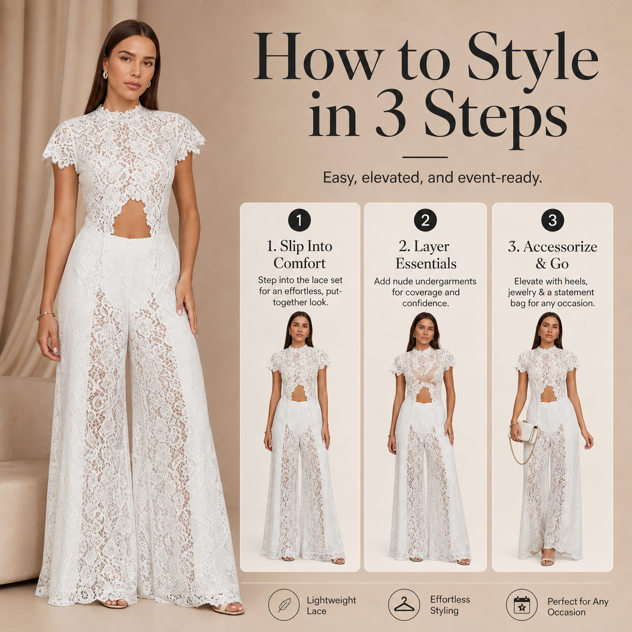 Lace Cutout Round-Neck Split Dress Set