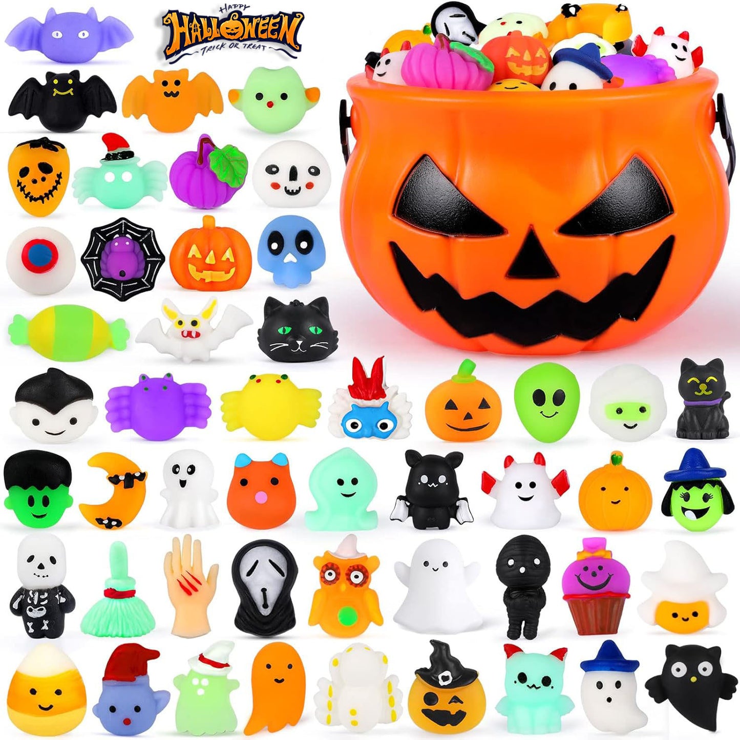 50PCS Halloween Mochi Squishy Toys Bulk Set