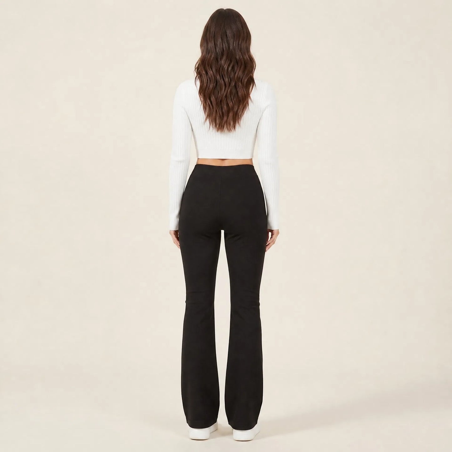 Women's Winter High-Waist Fleece-Lined Flare Pants with Pockets