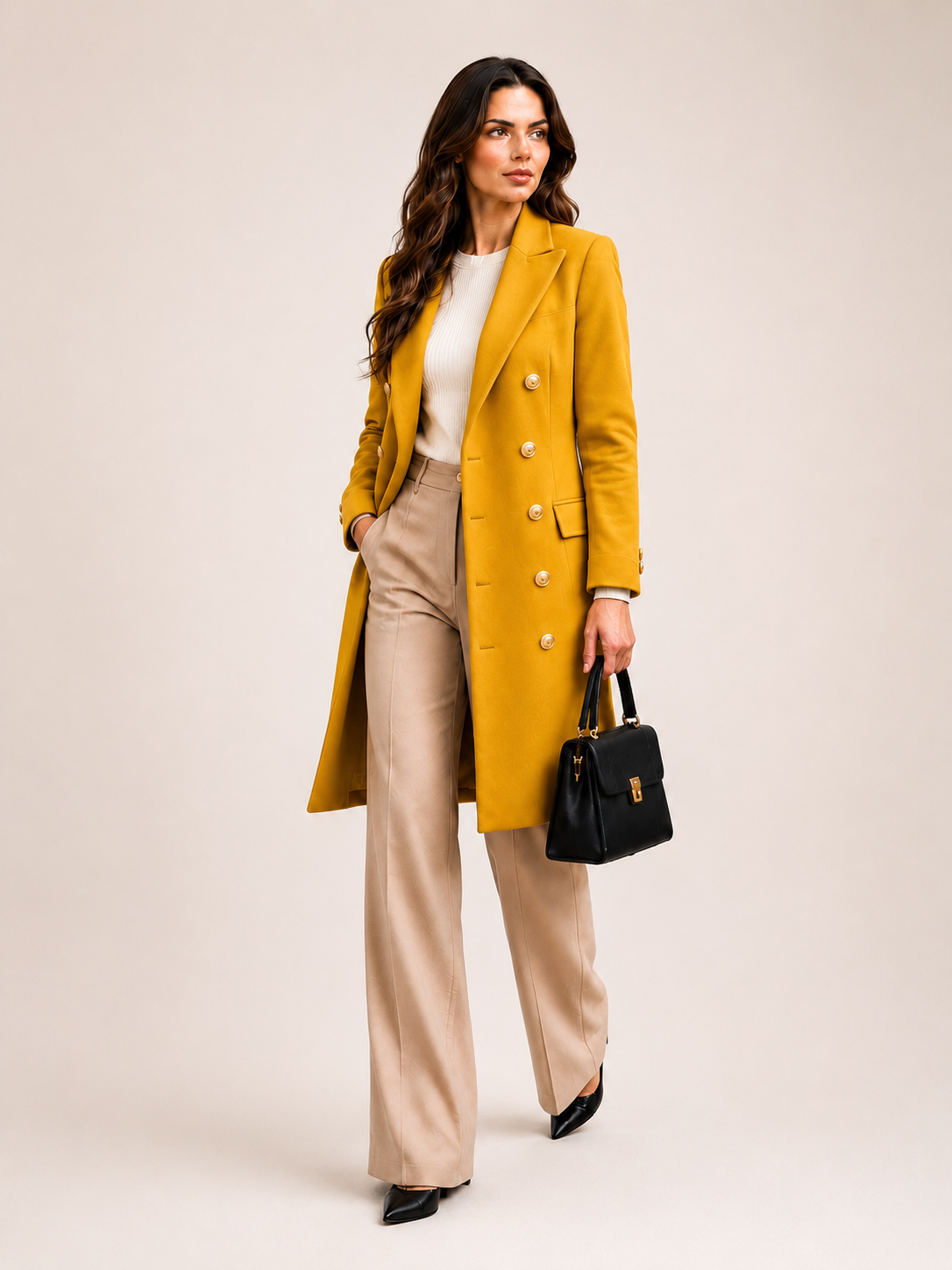 Women's Slim-Fit Double-Breasted Wool-Blend Peacoat