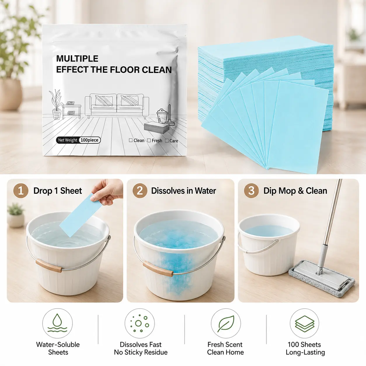 🧼100-tablet floor cleaning tablets, multi-purpose cleaner🧼