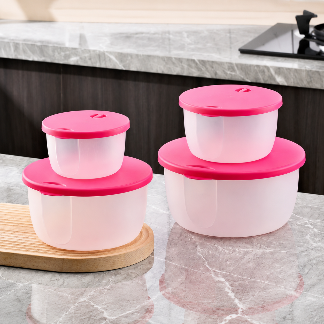 4-Piece Food Storage Containers with Lids – Multi-Size Stackable Kitchen Storage Bowls