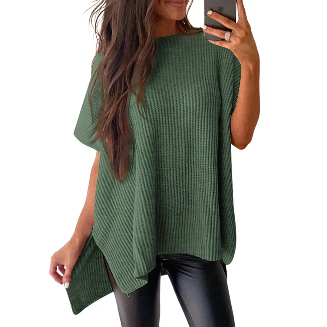 Women's casual loose solid color knitted pullover sweater