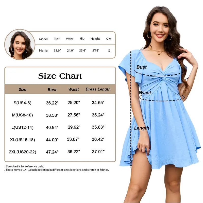Women's Summer Sweetheart NecklineKnot Front Flowy Mini Chiffon Dresses