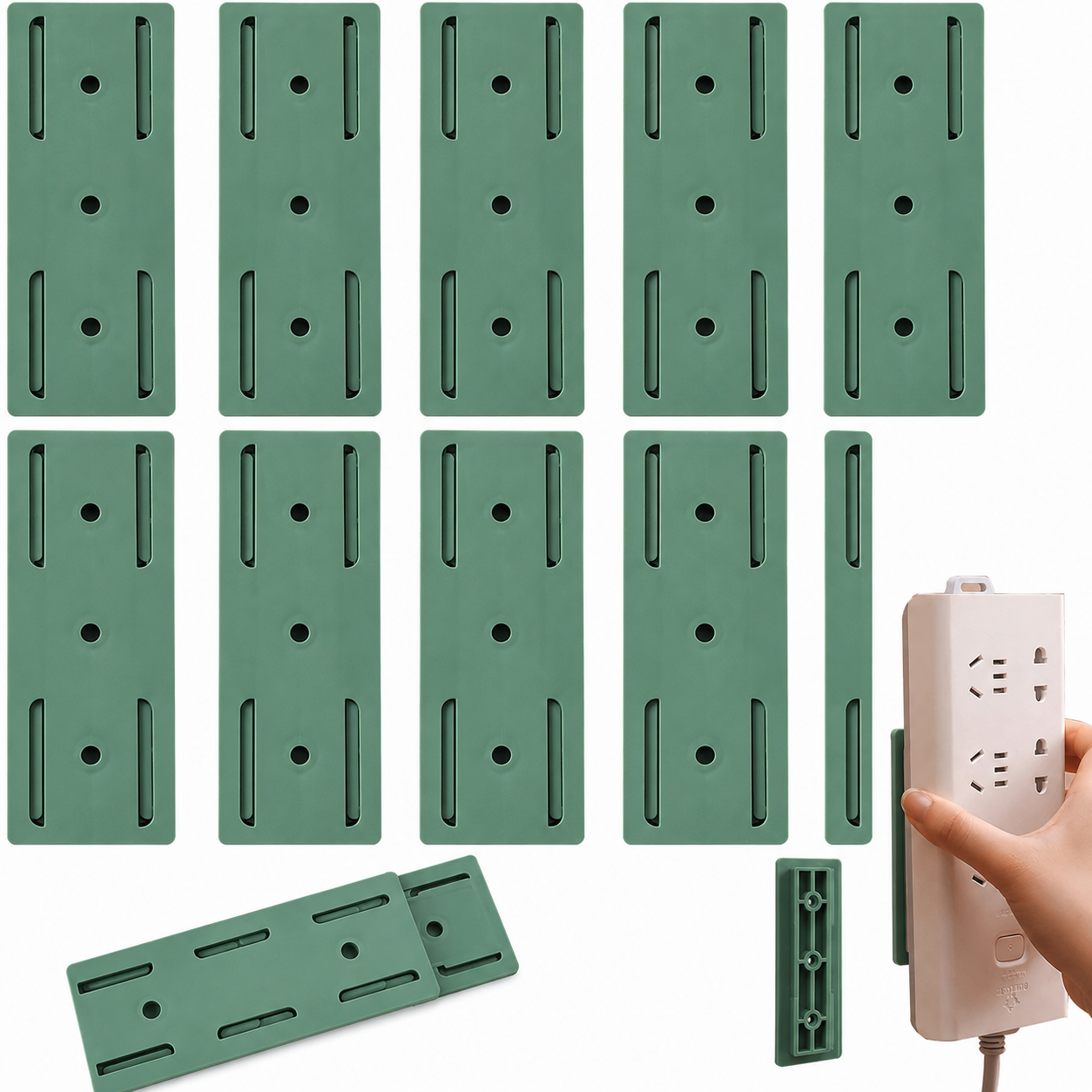 No-drill adhesive socket bracket โ Wall-mounted cable management