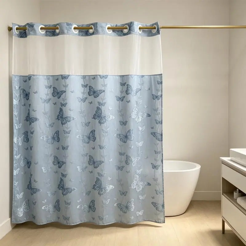 Hookless Double-Layer Shower Curtain with Snap-in Fabric Liner