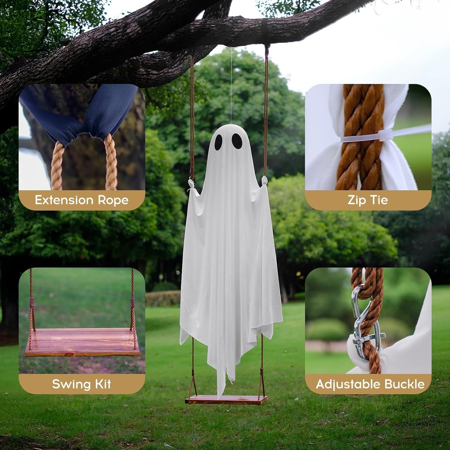 Giant Light-Up Halloween Ghost Swing โ Interactive Outdoor Yard Decoration