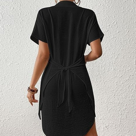 Chic Tummy-Control Swim Cover-Up Dress with Adjustable Waist Tie