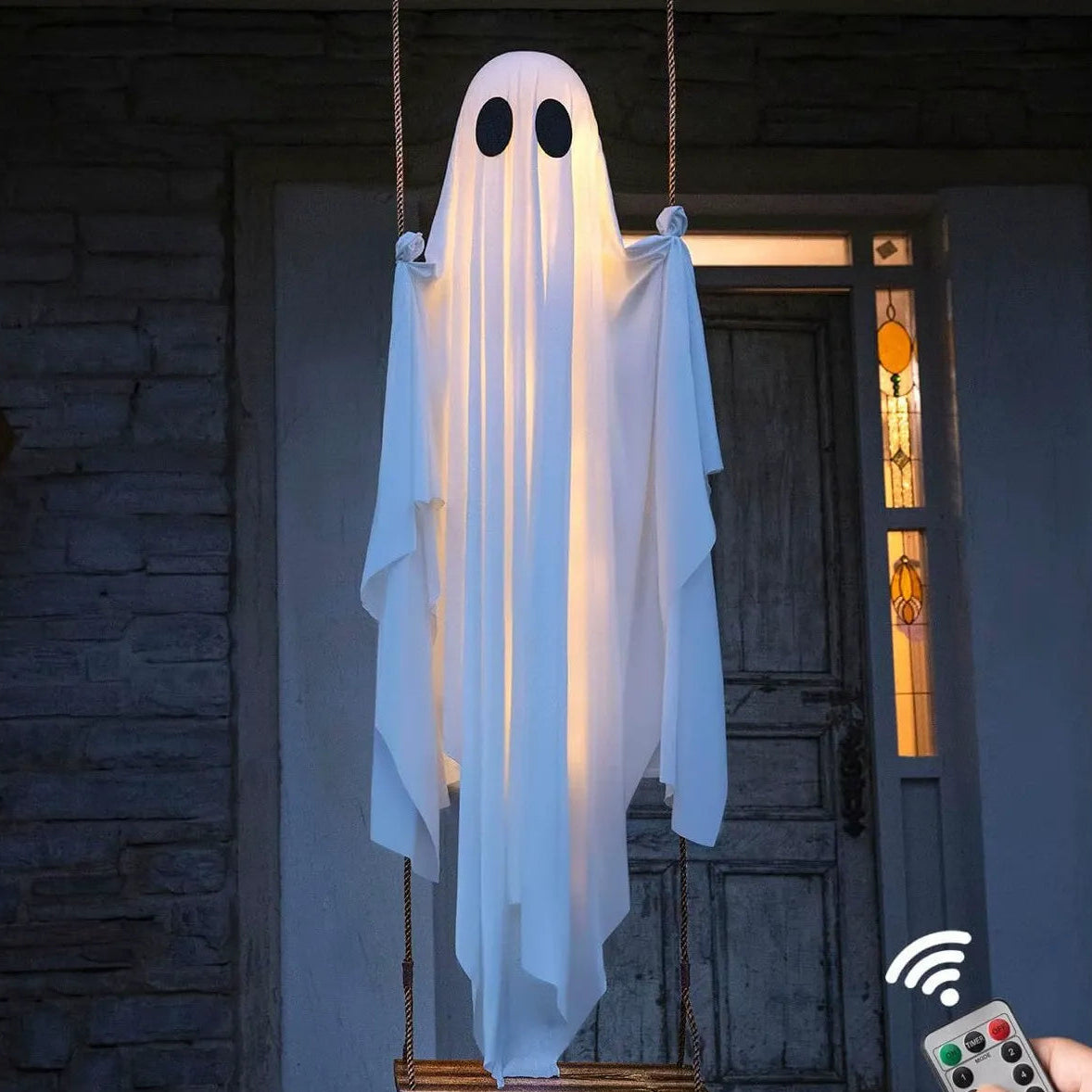 Giant Light-Up Halloween Ghost Swing โ Interactive Outdoor Yard Decoration
