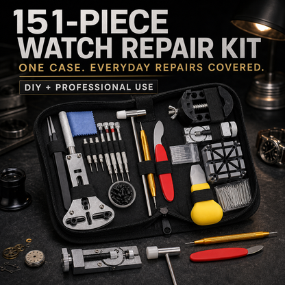 151-Piece Watch Repair Tool Kit - Black Carrying Case