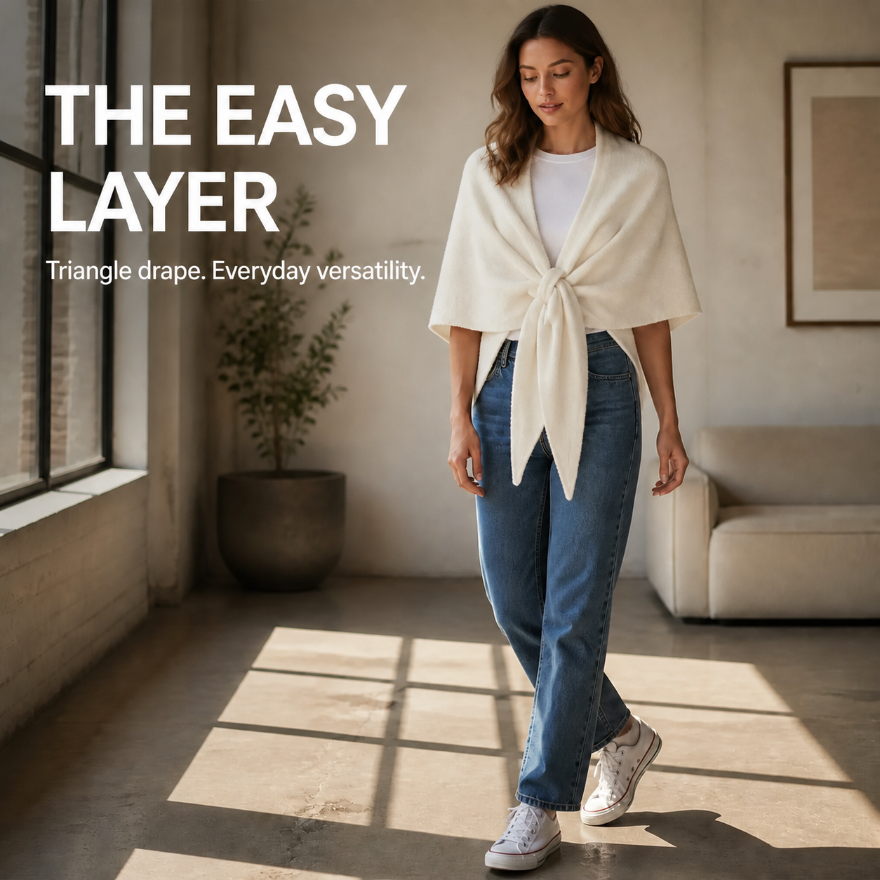 Women's Triangle Knit Shawl One Simple Layer, Endless Outfit Possibilities