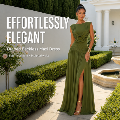 Draped Backless Ruched Maxi Dress Effortless Elegance From Every Angle