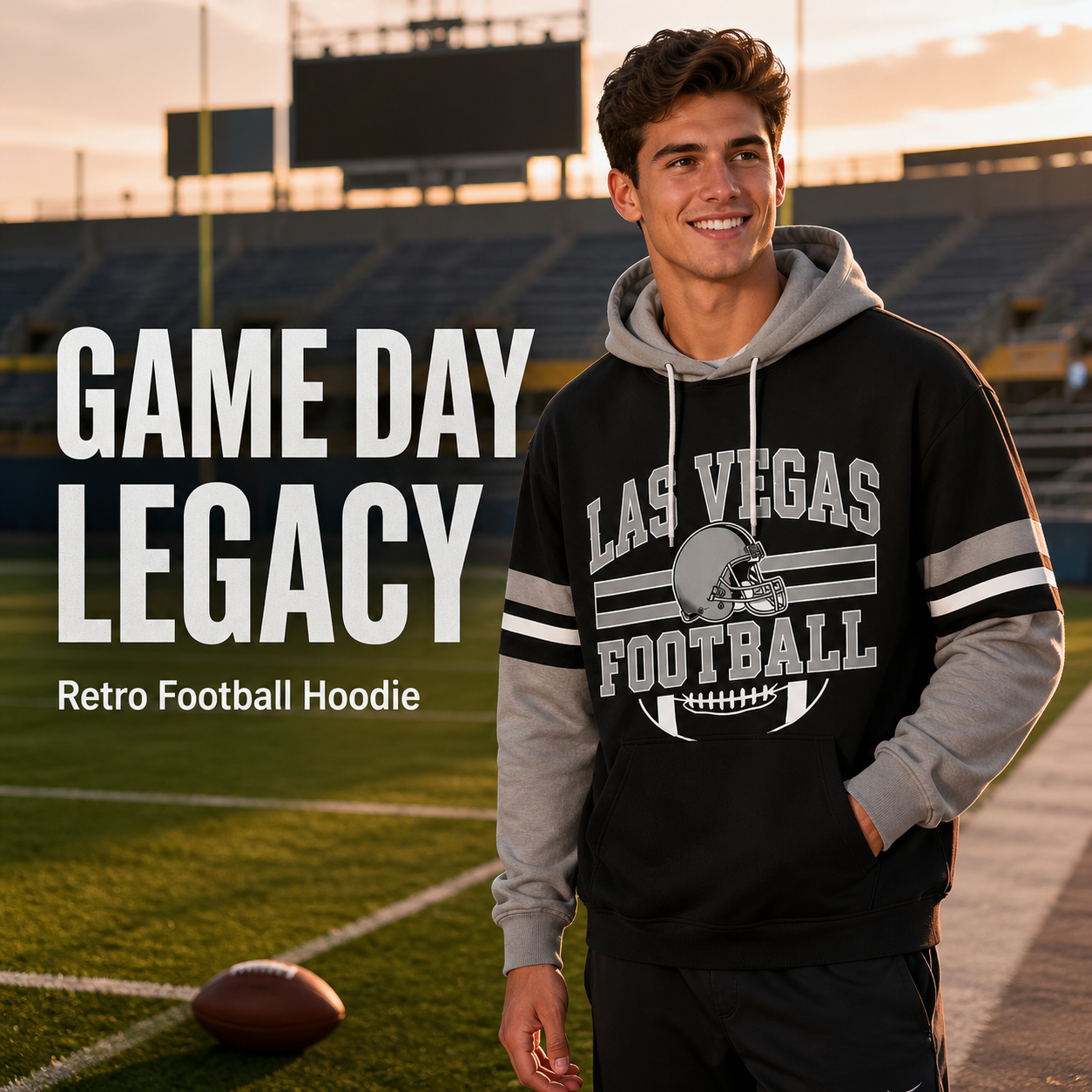 Retro Football Helmet Graphic Hoodie Varsity Style From Every Angle