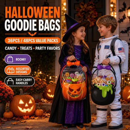 Halloween Plastic Goodie Bags for Candy, Treats & Party Favors