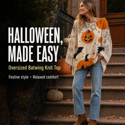 Women's Oversized Halloween Batwing Knit Top