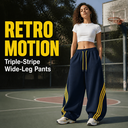 Retro Triple-Stripe Wide-Leg Pants Relaxed Comfort. Effortlessly Cool.