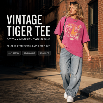 Vintage Tiger Graphic Loose-Fit Cotton T-Shirt