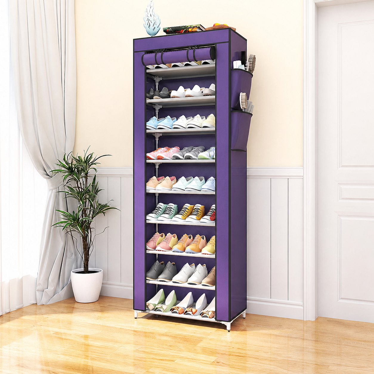 10-Tier Multifunctional Shoe Organizer with Side Storage