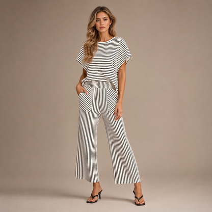 Women's Striped Short-Sleeve T-Shirt &amp; Wide-Leg Pants Set