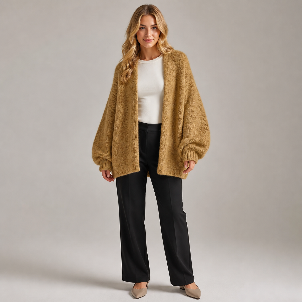 Women's Oversized Open-Front Knit Cardigan