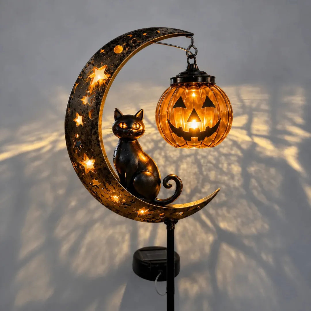 Solar Halloween Cat Garden Stake Lights – Outdoor Pumpkin Moon Yard Decor