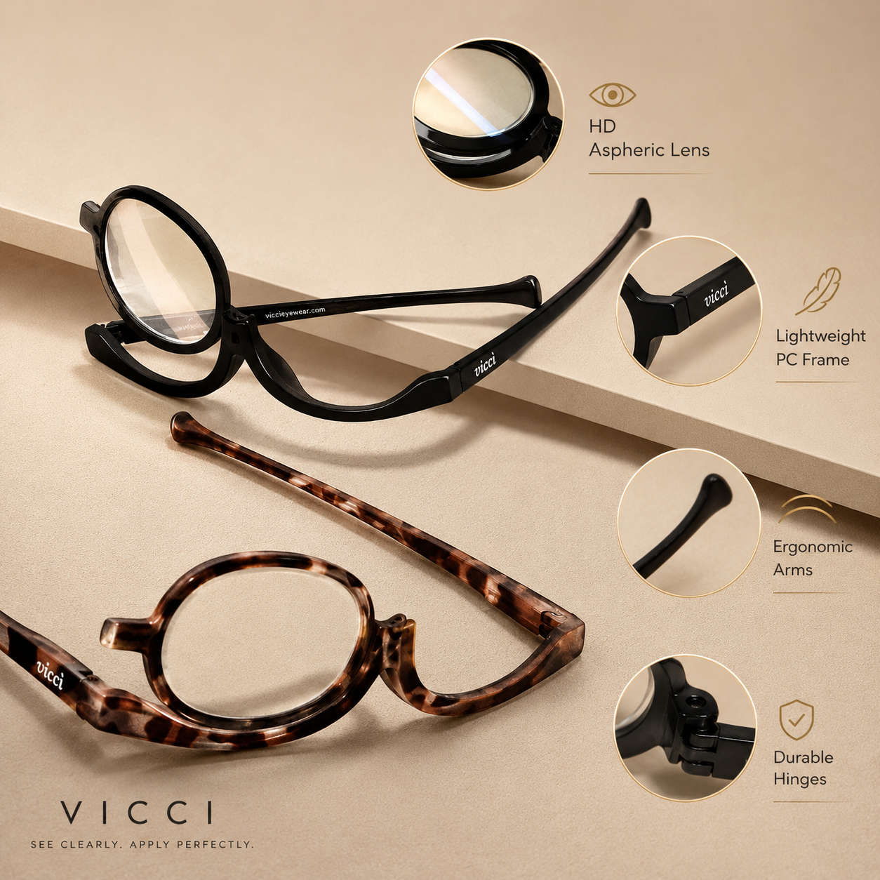 Apply Eye Makeup Clearly — Magnifying Flip Lens Makeup Glasses