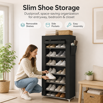 10-Tier Multifunctional Shoe Organizer with Side Storage