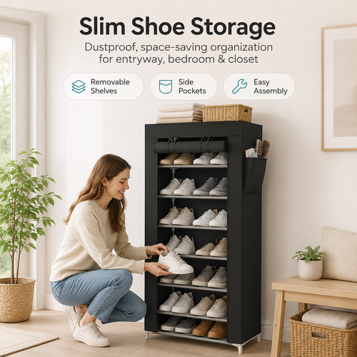 10-Tier Multifunctional Shoe Organizer with Side Storage