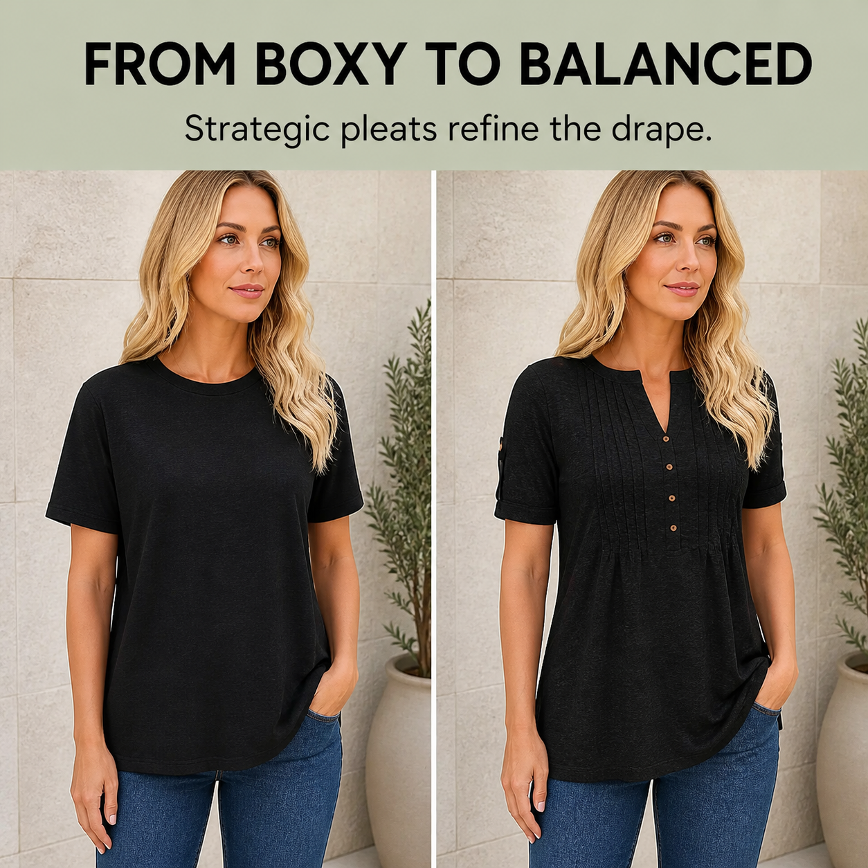 Imily Bela Women's V-Neck Button Lantern Sleeve T-Shirt