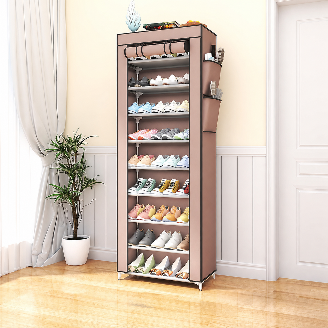 10-Tier Multifunctional Shoe Organizer with Side Storage