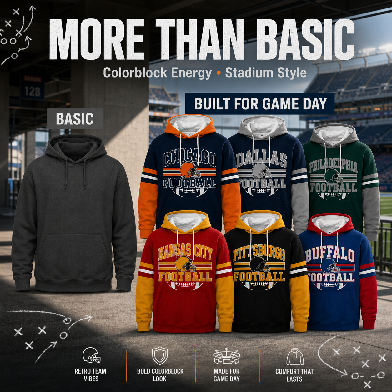Retro Football Helmet Graphic Hoodie Varsity Style From Every Angle