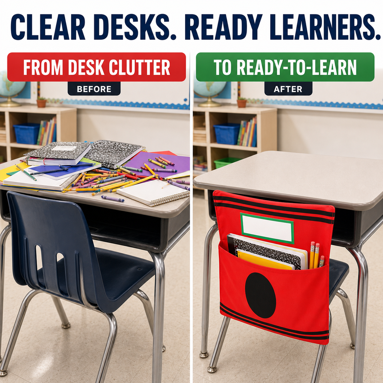 12-Pack Crayon Chair Back Pockets for Classroom Storage