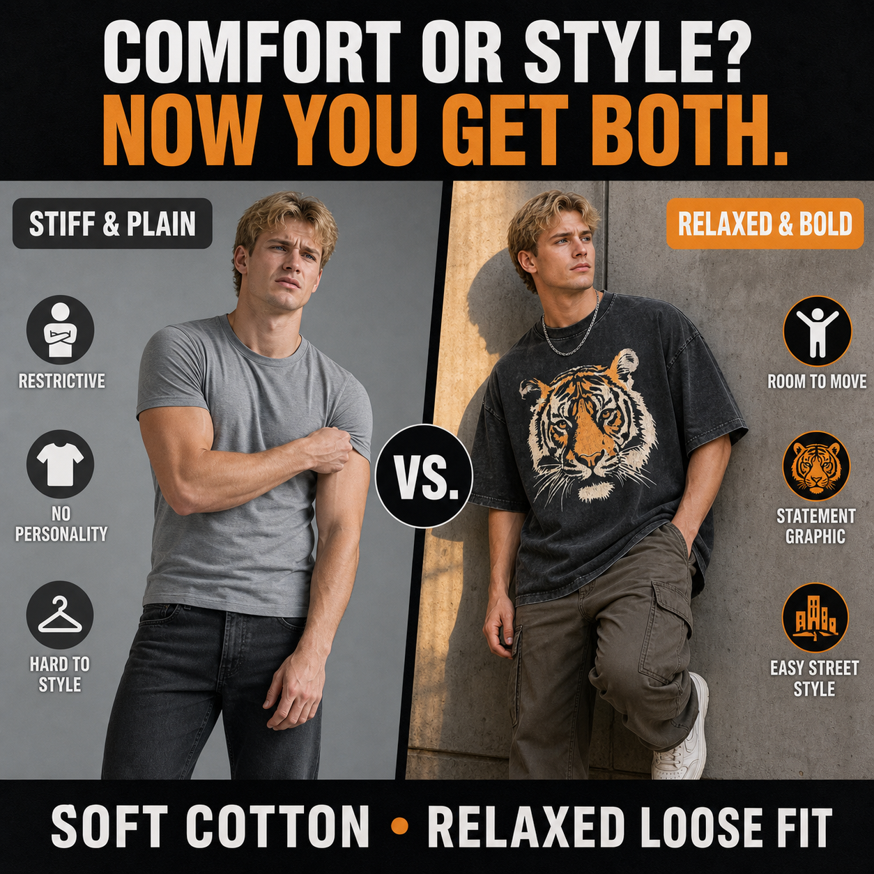 Vintage Tiger Graphic Loose-Fit Cotton T-Shirt