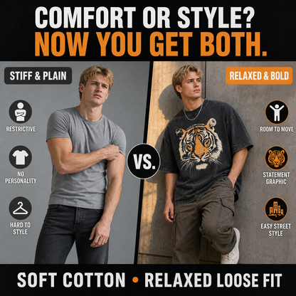Vintage Tiger Graphic Loose-Fit Cotton T-Shirt
