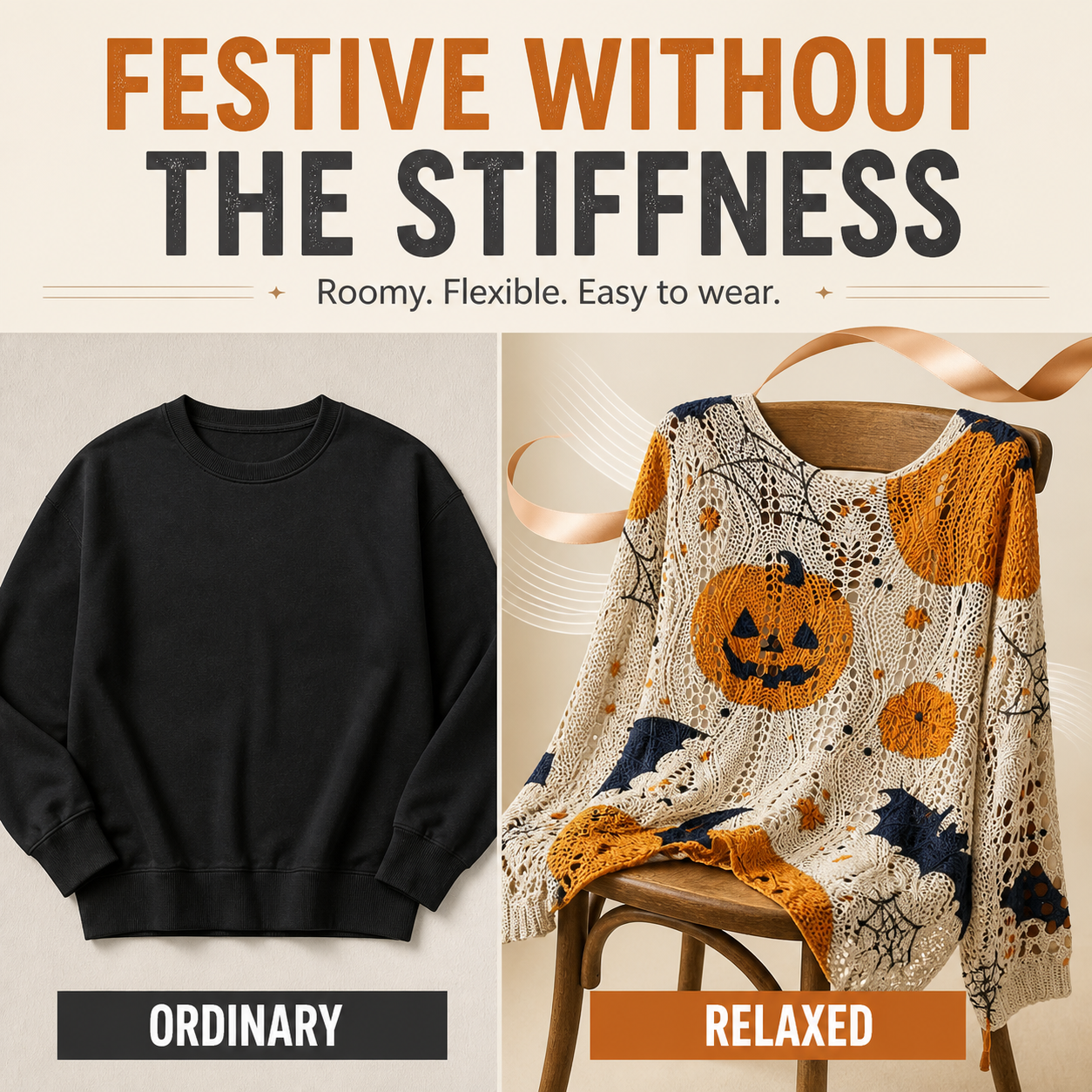 Women's Oversized Halloween Batwing Knit Top