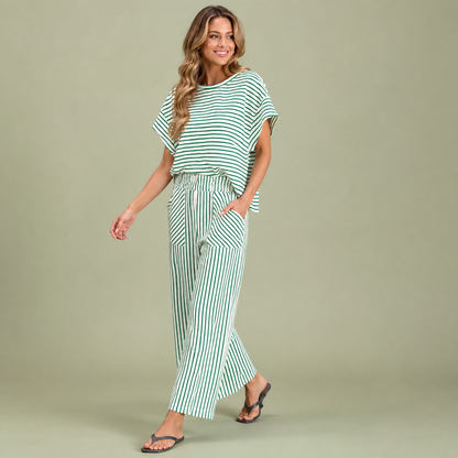 Women's Striped Short-Sleeve T-Shirt &amp; Wide-Leg Pants Set