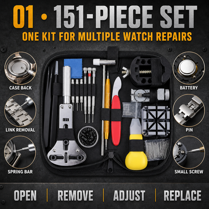 151-Piece Watch Repair Tool Kit - Black Carrying Case