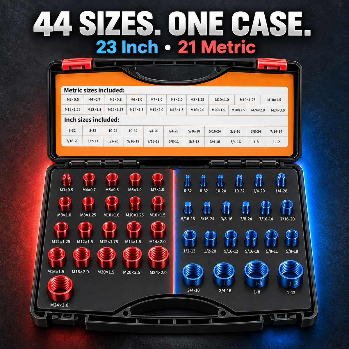 🔩26/44PCS Nut and Bolt Thread Checker - Inch & Metric Sizes, with Handy Tool Box🔩