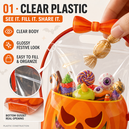 Halloween Plastic Goodie Bags for Candy, Treats & Party Favors