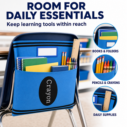12-Pack Crayon Chair Back Pockets for Classroom Storage