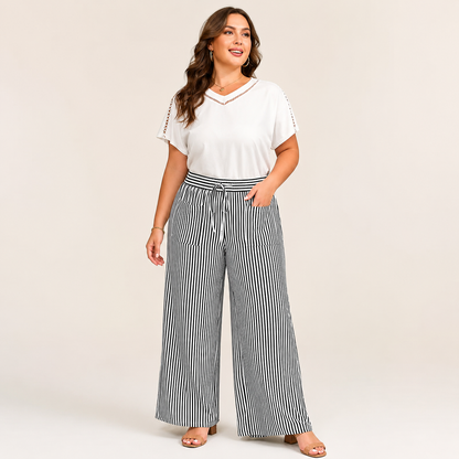 Ultra-Comfort High-Waisted Striped Wide Leg Pants with Deep Pockets