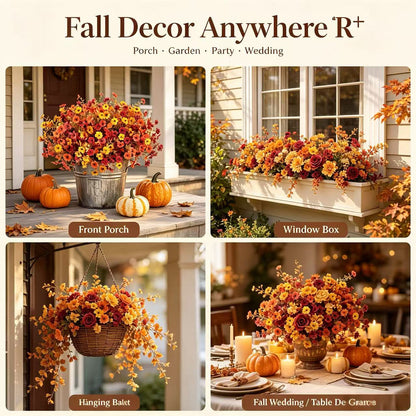 Fall Artificial Flowers, UV Resistant Faux Bouquets for Outdoor & Home Decor
