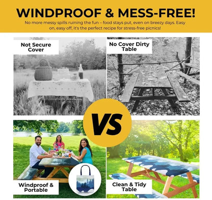 🏕️ Stretch Tablecloth Set with Bench Covers & Bag – Waterproof Polyester, Fitted Elastic, Machine Washable for Outdoor Patio – Available in 30"x48", 30"x72", 30"x96" 🧺✨