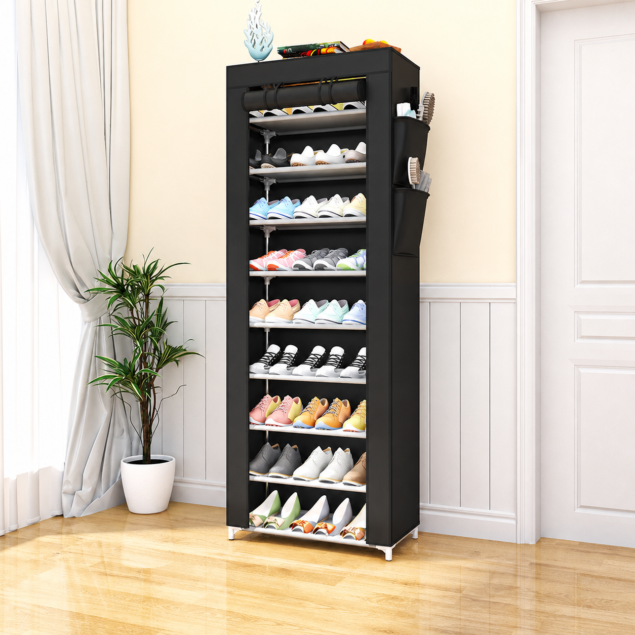 10-Tier Multifunctional Shoe Organizer with Side Storage